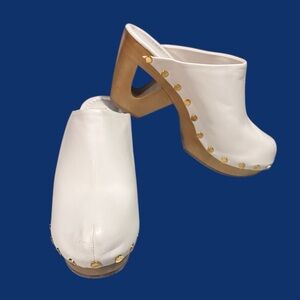 Tamara‎ Mellon Grass Roots Cream Leather Clog Size 40.5